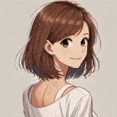 a drawing of a girl with short brown hair and a white shirt