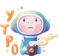 Astronaut Drinking Coffee Says "Morning" In Russian. Sticker - Alex And Cosmo Cute Adorable Stickers
