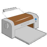 a cartoon drawing of a printer with a green light on top