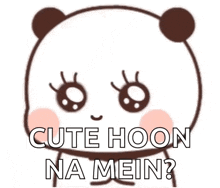 a cartoon panda bear with big eyes and the words `` cute hoon na mein '' on it 's face .