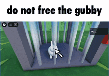 a picture of a rabbit in a cage with the words do not free the gubby