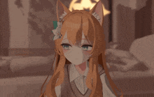a cartoon drawing of a girl with a cat 's ears and tail