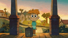 a cartoon of a boy holding a suitcase