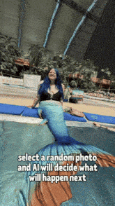 a woman in a mermaid costume is in a pool
