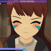 a computer screen shows a girl with 25 subs = 50 situps on it
