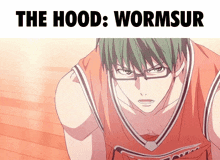 a cartoon of a basketball player with the words " the hood wormsur " above him