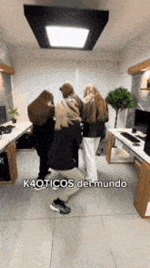 a group of women are standing in a room with the words k4oticos del mundo written on the bottom