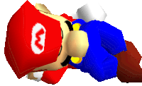 a cartoon character with a red hat and a white m on his head