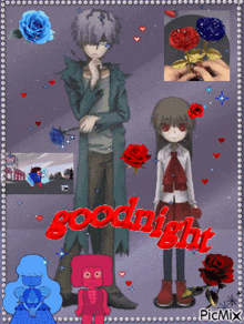a picture of a boy and girl with the words goodnight on it