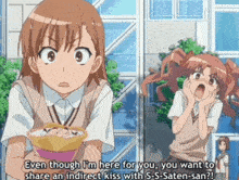 a girl in a school uniform says " even though i 'm here for you you want to share an indirect kiss with "