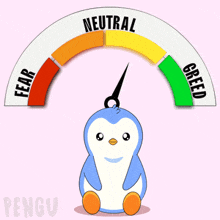 a penguin is sitting under a gauge that says " neutral "