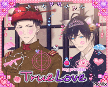 a picture of two anime characters says true love