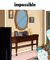 a cartoon drawing of a living room with the words " impossible " on the top