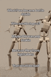 a meme about battle droids and lightsabers