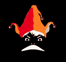 a drawing of a joker 's hat with an angry face
