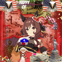 a picture of a girl with the words happy 4th july