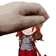 a pixel art of a person holding a cartoon character 's head .