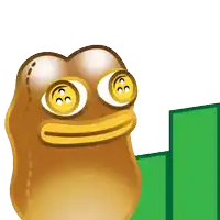 a cartoon frog with buttons on its eyes and a green background