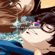 a cartoon of a boy and a girl with the words vinstro as shuake real
