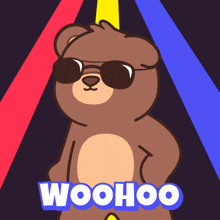 a teddy bear wearing sunglasses and the word woo hco below it