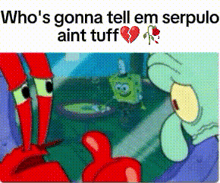a cartoon of crab and squidward from spongebob squarepants talking to each other