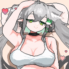 a pixel art drawing of a girl with a frog in her ear