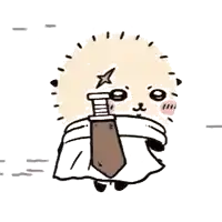 a cartoon drawing of a hedgehog with a scarf around its neck and a sword .