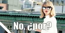 a woman wearing sunglasses is holding a piece of paper with the words no , cpor written on it