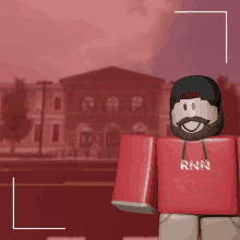 a roblox character with a beard and mustache wearing a red rnn hoodie