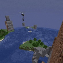 a screenshot of a minecraft game shows a small island in the middle of a large body of water