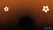 a renpho logo with two flowers and a black hole in the middle
