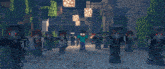 a minecraft character with glowing eyes stands in front of a brick wall