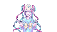 a pixel art drawing of a girl with pigtails and a bow