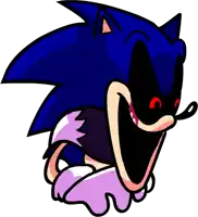 a cartoon drawing of a sonic the hedgehog with red eyes and a purple shirt .