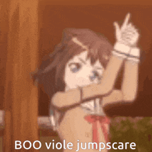 a blurry picture of a girl with the words boo viole jumpscare