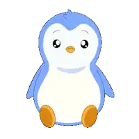a blue penguin is sitting on a green leaf