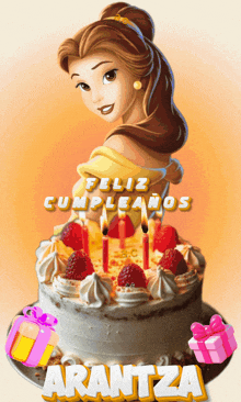 a cake with candles on it and the name arantza on it