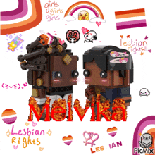 a picture of two lego characters with the words lesbian rights written on it