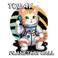 a cat in a space suit is talking on a cell phone