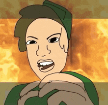 a cartoon drawing of a man with a green hat on