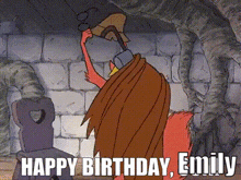 a cartoon says happy birthday emily on the bottom right