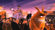a cartoon drawing of a monster standing in a crowd