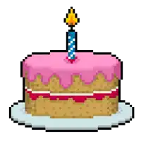a pixel art illustration of a birthday cake with a candle on top
