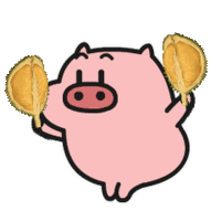 a cartoon pig is holding two durian fruits