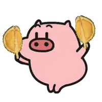 a cartoon pig is holding two durian fruits