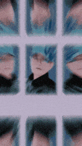 a blurry picture of a person 's face with blue hair