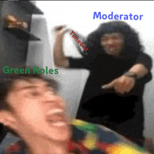 a blurry picture of a man screaming with the words green roles on it