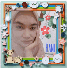 a picture frame with a woman 's face and the name rani