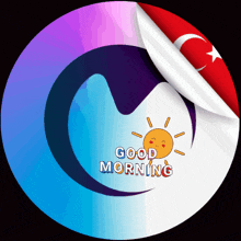 a sticker with a sun and the words good morning