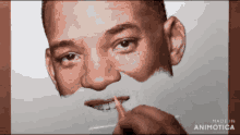 a drawing of a man 's face with a pencil and the words made in animatica on the bottom